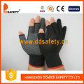 13 Gague Black Nlyon Shell White PVC Dots Seamless Half Finger Cotton Working Gloves (DKP528)